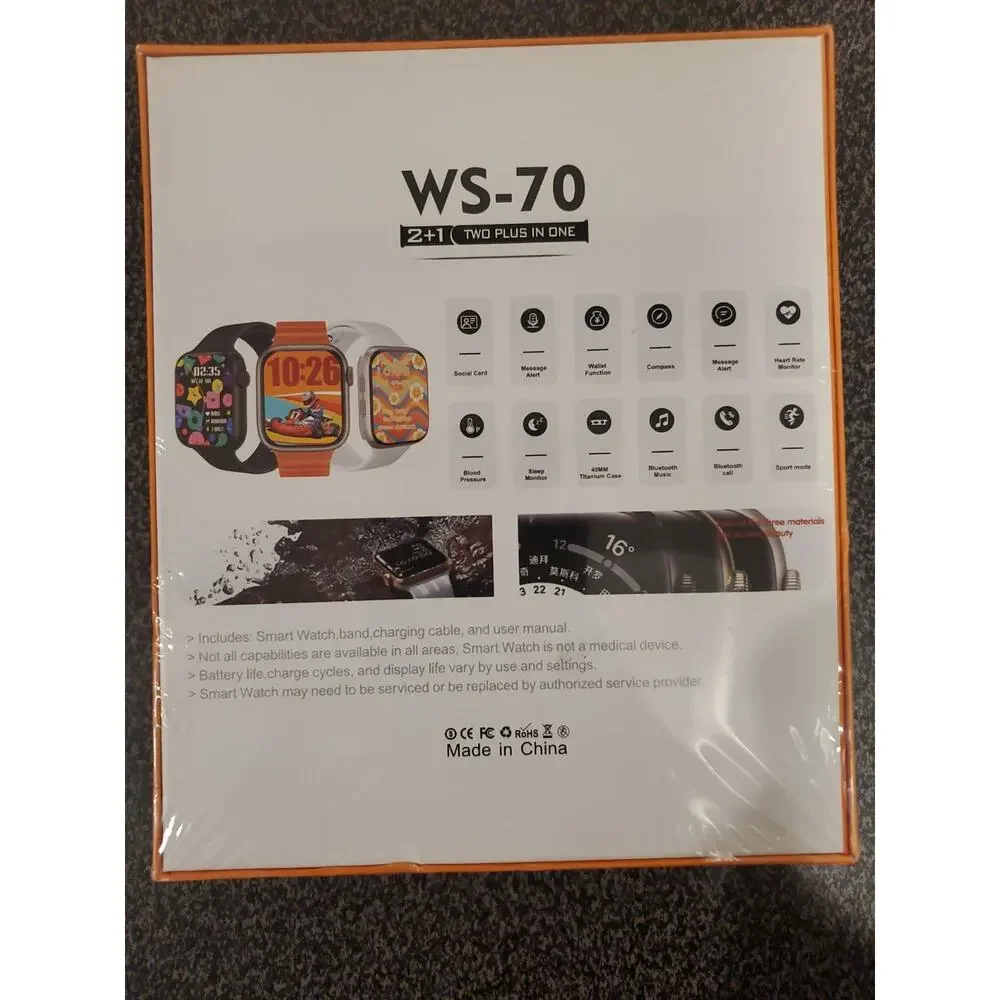zt WS-70 WS Smartwatch AMOLED 2.20in Orange Case & Silicone Band Unlocked